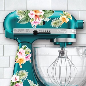 Tropical Hibiscus Mixer Decals | Watercolor Floral Decals | Flower Decal | Kitchen Mixer Decals | Hawaiian Flower Decal | Pink Flower