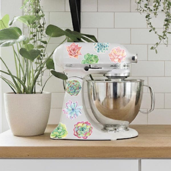 Watercolor Succulent Mixer Decals: Kitchen Stand Mixer Stickers