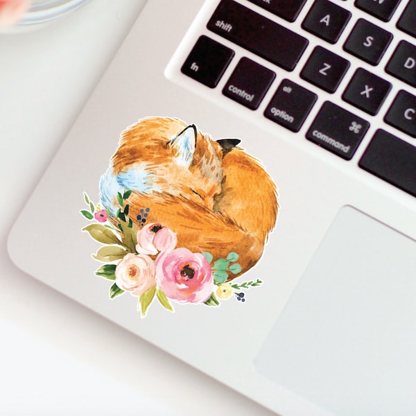 Fox Vinyl Sticker | Watercolor Floral Fox Decal | Fox Sticker | Sleeping Fox Decal | Watercolor Fox Sticker | Floral Fox Laptop Sticker