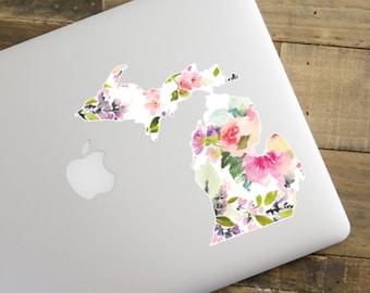 Michigan Sticker | State of Michigan Floral Pattern Tumbler Decal | Watercolor Michigan Sticker | Michigan Car Decal