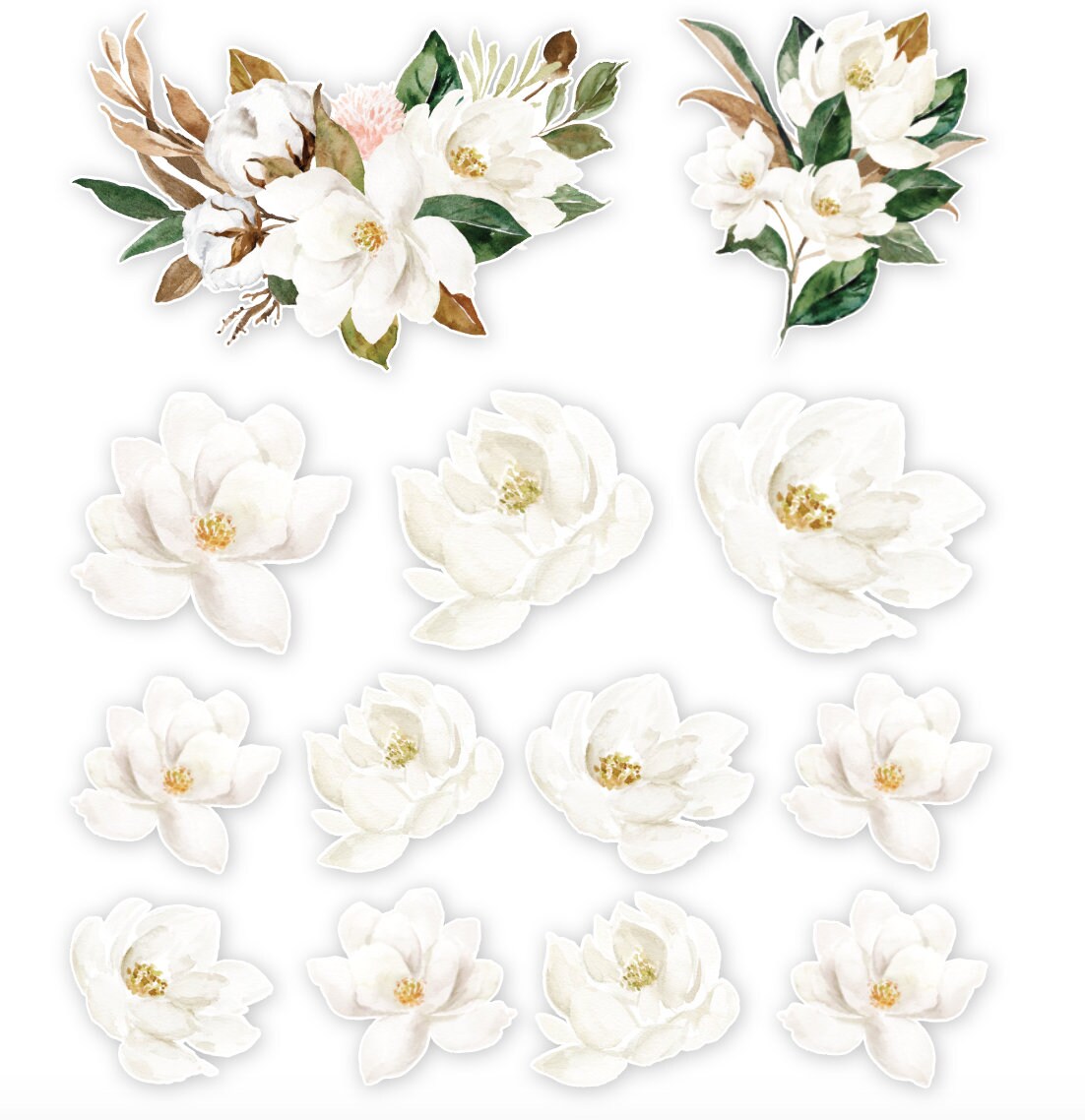Magnolia Flower Decal Pack Watercolor Floral Vinyl Decals Etsy