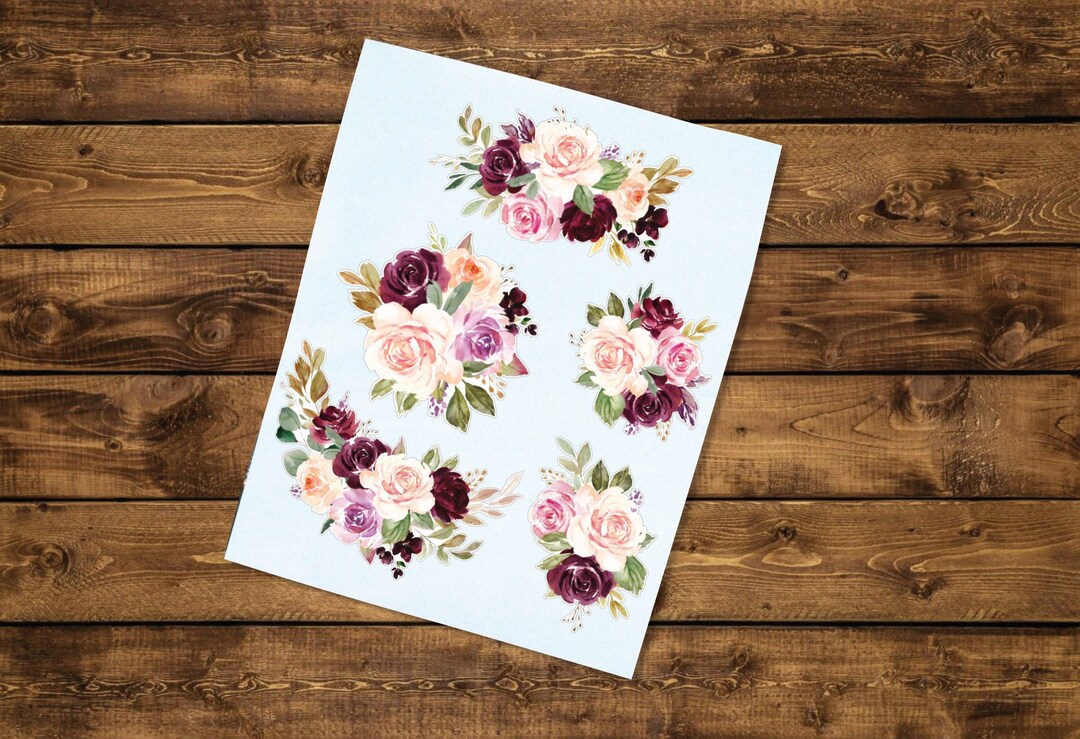 Gspl Sticker Watercolor Floral Decal Set: Blush, Lavender, Burgundy Vinyl Stickers ...