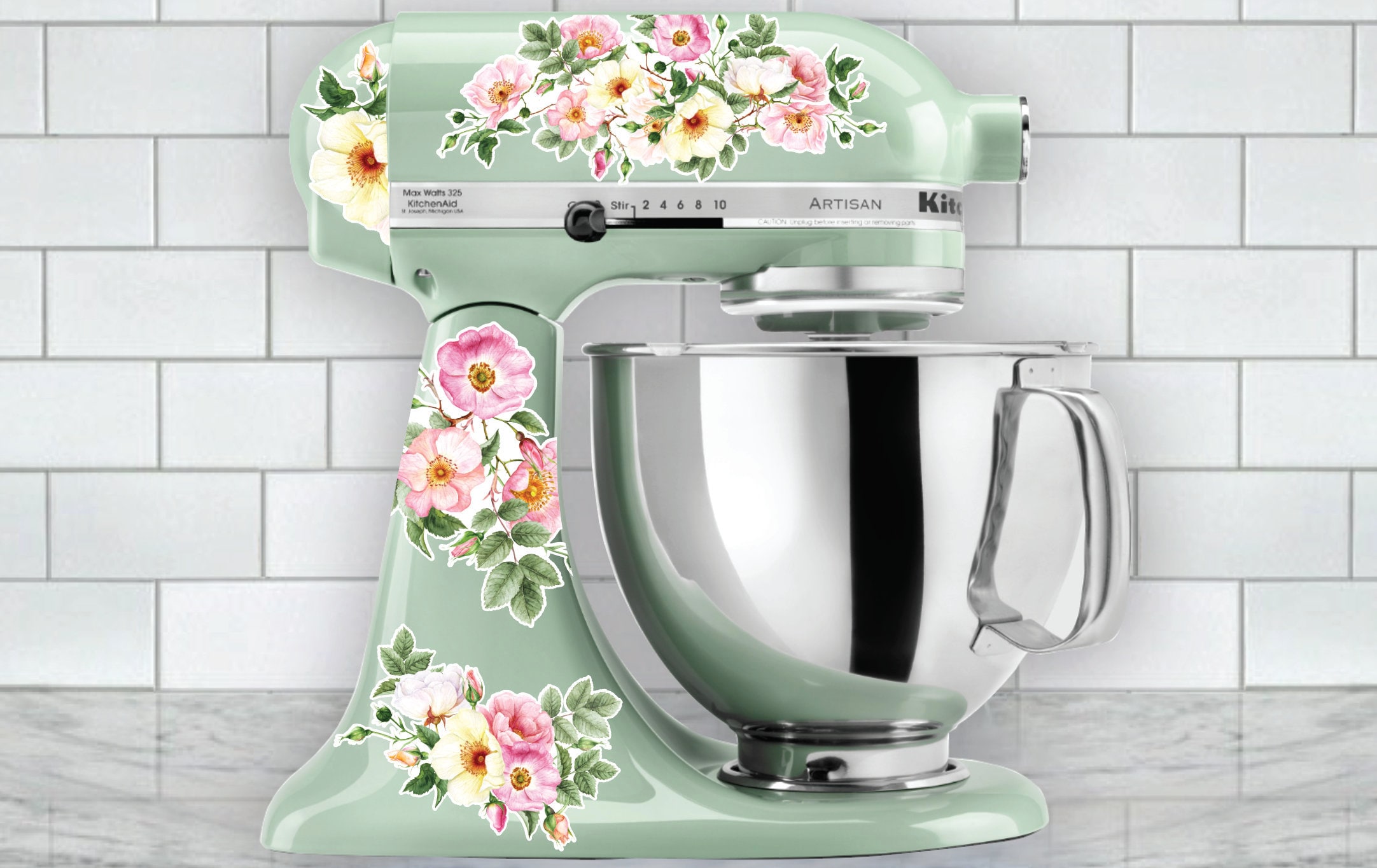 Briar Rose Floral Mixer Decals | Watercolor Floral Decals | Pastel Flower Decal | Kitchen Decals | Pink and Yellow Flower Sticker