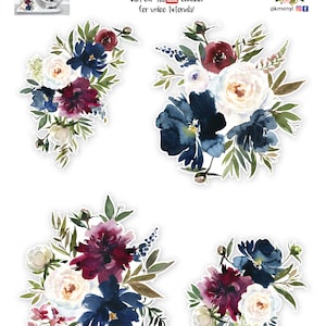Red, White, Blue Flower Mixer Decals Watercolor Floral Decals Kitchen ...