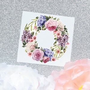 Rose and Hydrangea Flower Wreath Sticker | Flower Decal | Watercolor Flower Decal | Floral Decal | Floral Wreath Sticker | Tumbler Decal