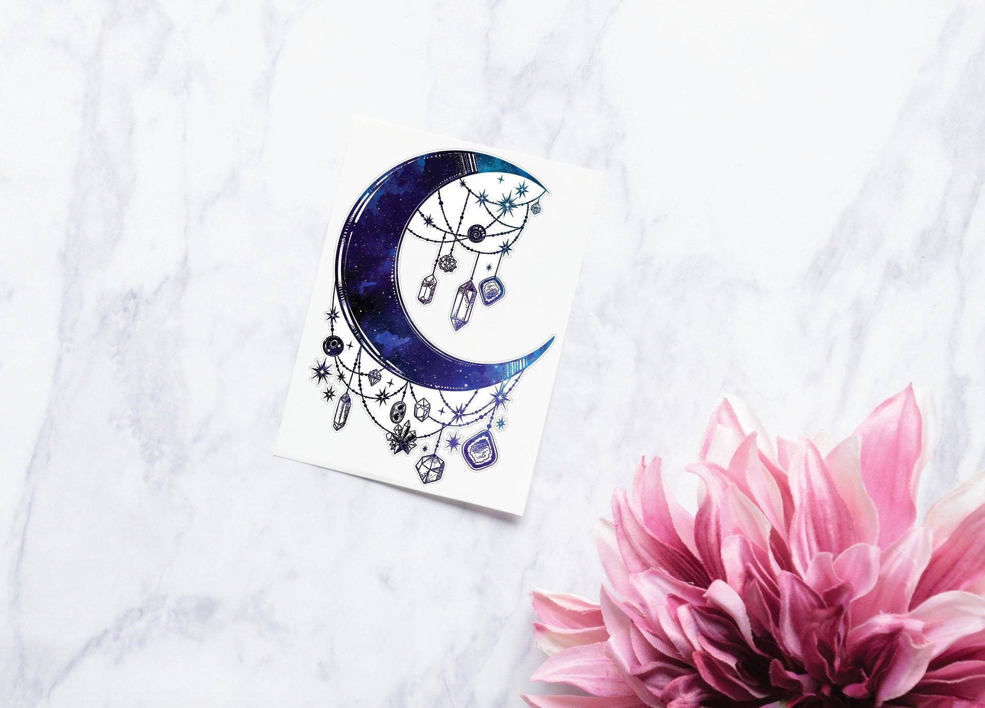 Moon Sticker Crescent Crystal Moon Vinyl Decal Watercolor Etsy