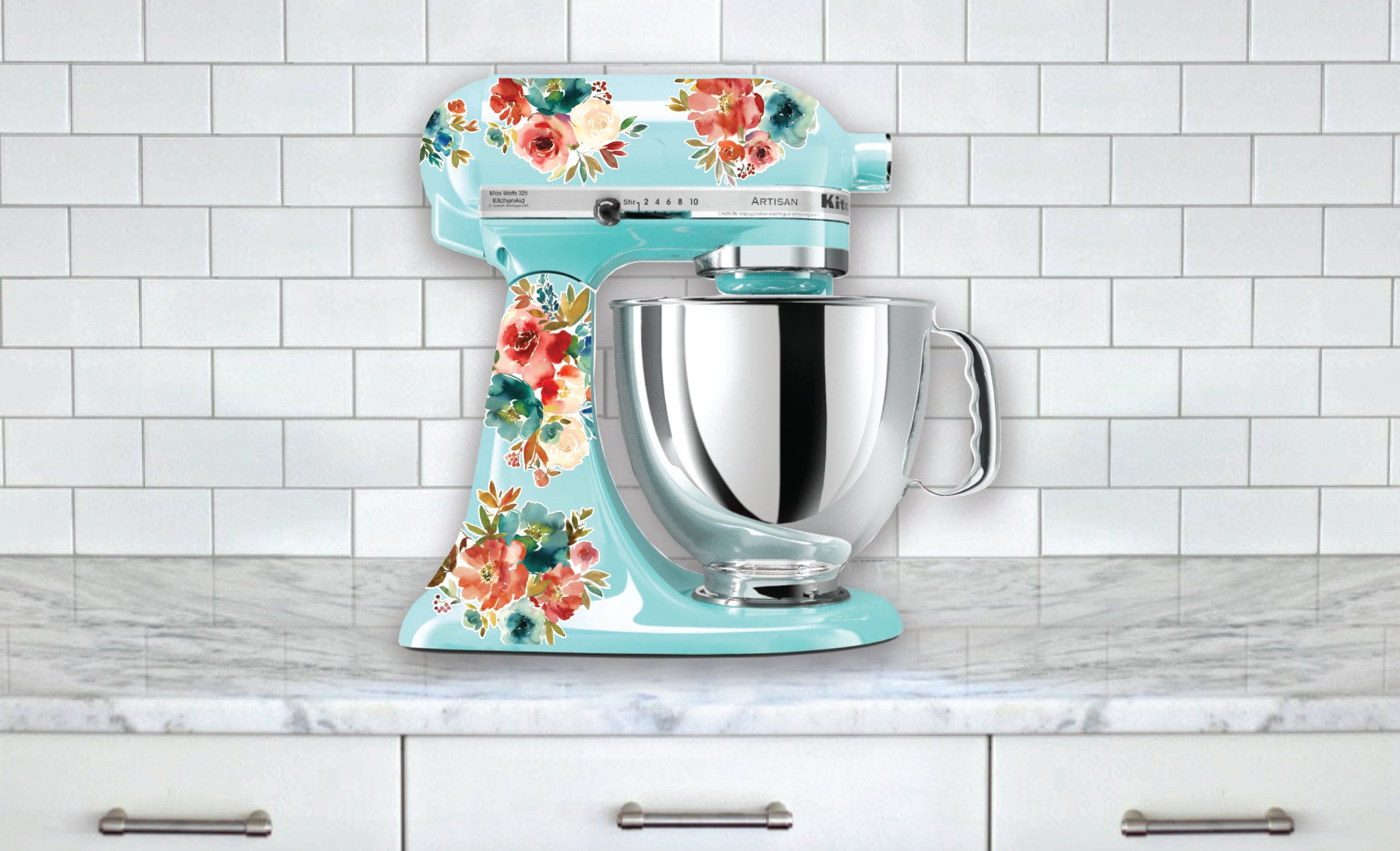 Red, Cream, Turquoise Floral Mixer Decals Featured in Pioneer