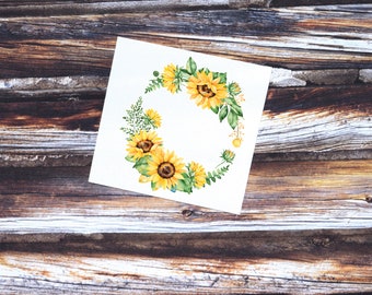 Sunflower Wreath Sticker | Sunflower Decal | Watercolor Flower Decal | Floral Decal | Floral Sticker | Tumbler Decal | Sunflower Sticker