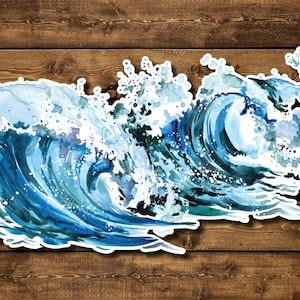 Crashing Waves Sticker | Watercolor Ocean Vinyl Sticker | Ocean Sticker | Sea Lake Beach Water Decal | Lake Decal | Ocean Sticker