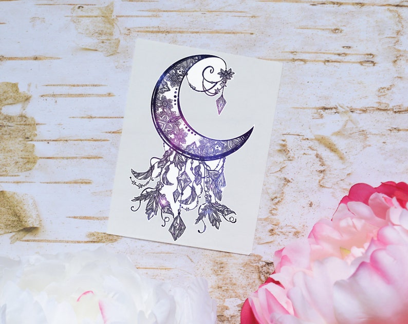 crescent moon mandala sticker moon vinyl decal watercolor etsy