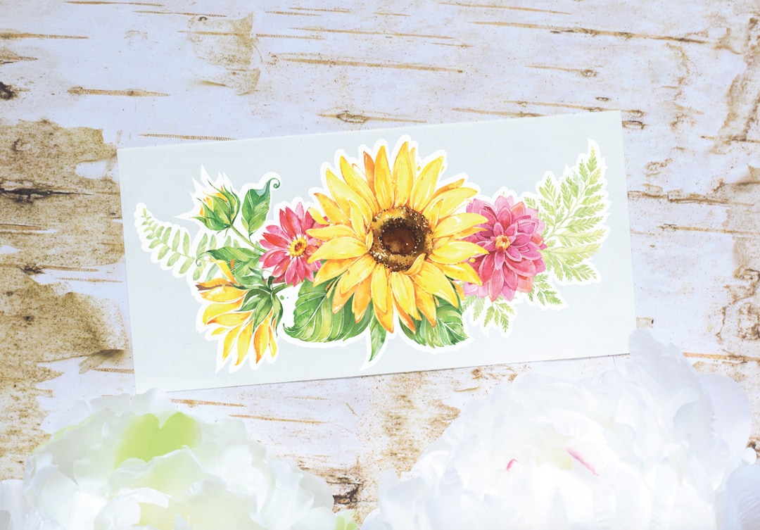 Watercolor Sunflower Bouquet Vinyl Decal: Floral Tumbler Sticker - Etsy