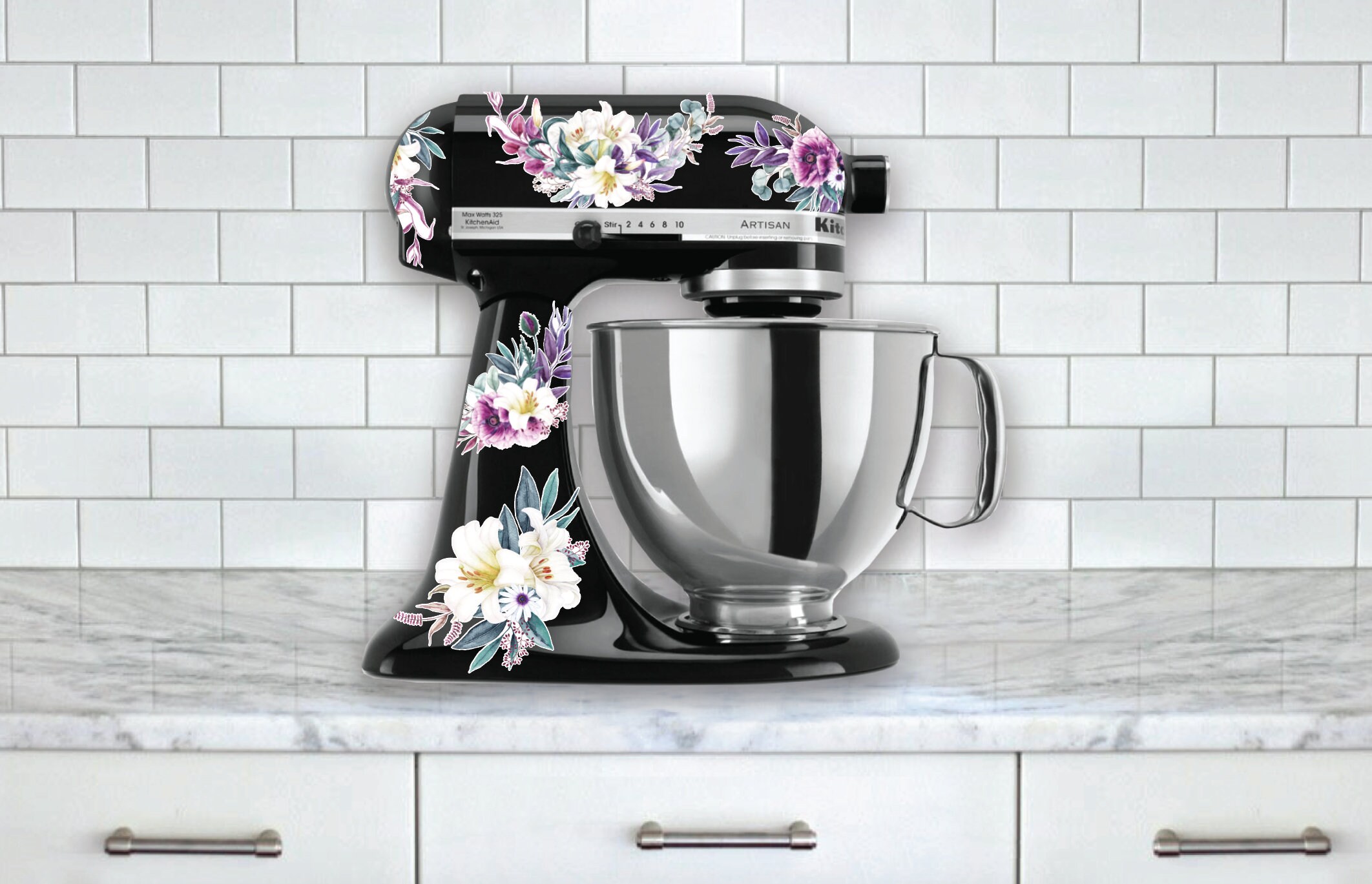 Lily and Purple Flower Mixer Decals Watercolor Floral Decals Etsy