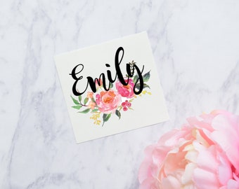 Flower Monogram Decal  | Watercolor Flower Bouquet Decal | Floral Name Sticker | Name Decal | Name Sticker