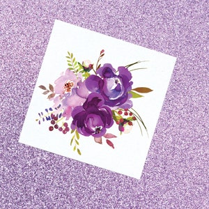 Watercolor Flower Bouquet Sticker Purple Floral Tumbler Decal Purple Flower Sticker Flower Decal Flower Car Decal image 3