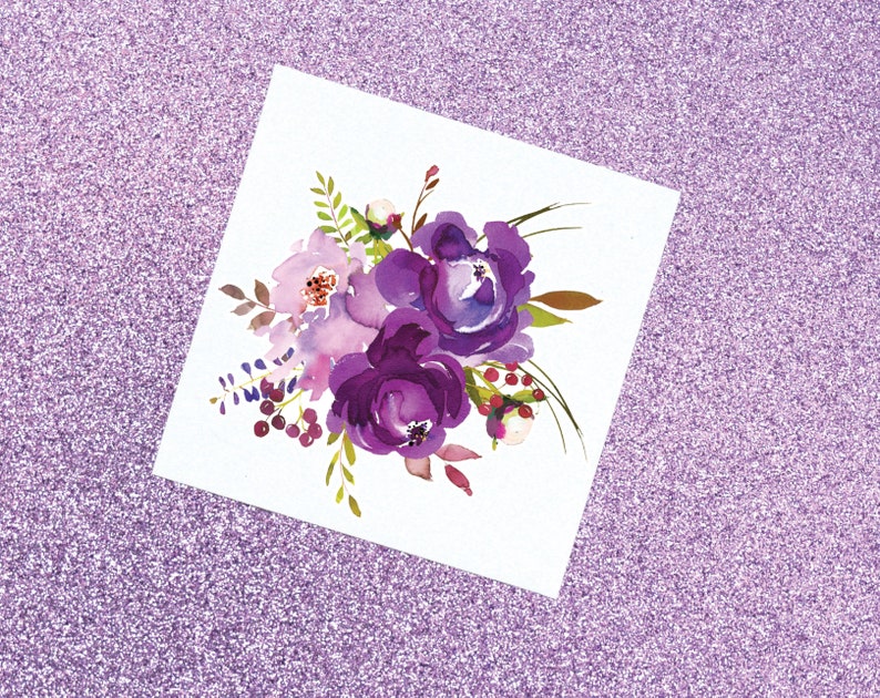 Watercolor Flower Bouquet Sticker Purple Floral Tumbler Decal Purple Flower Sticker Flower Decal Flower Car Decal image 3