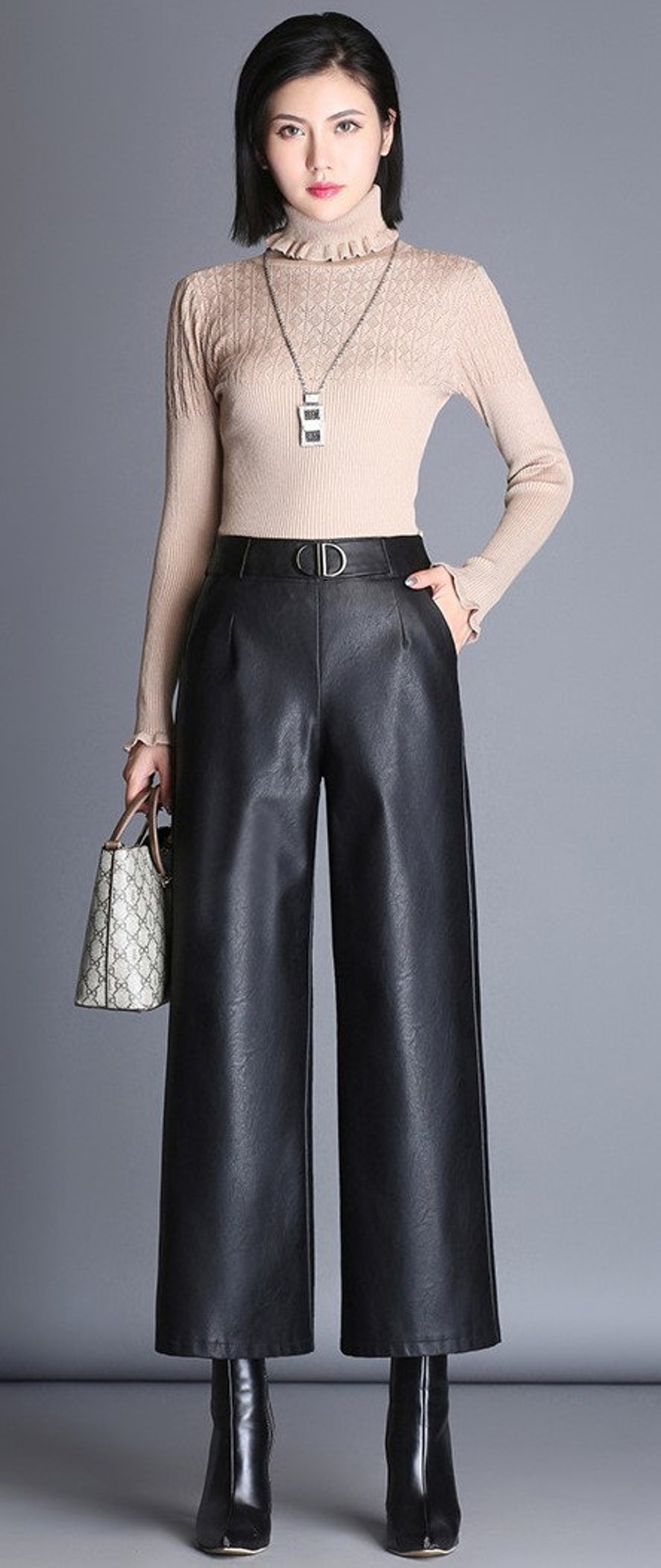 Faux Leather Palazzo Pants eco leather loose pants vegan | Etsy