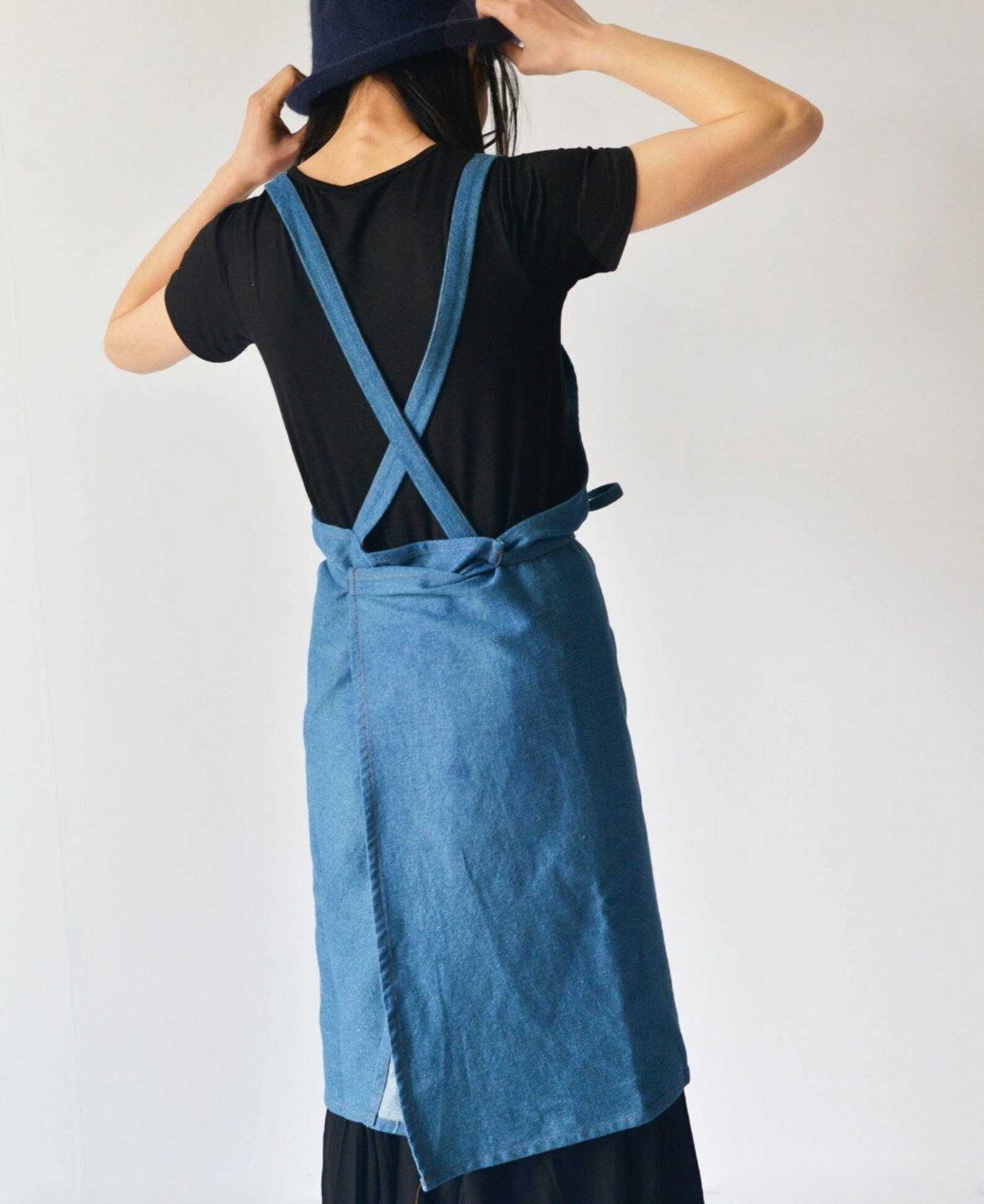Denim Apron. Full apron for women and men. Japanese cross back Etsy