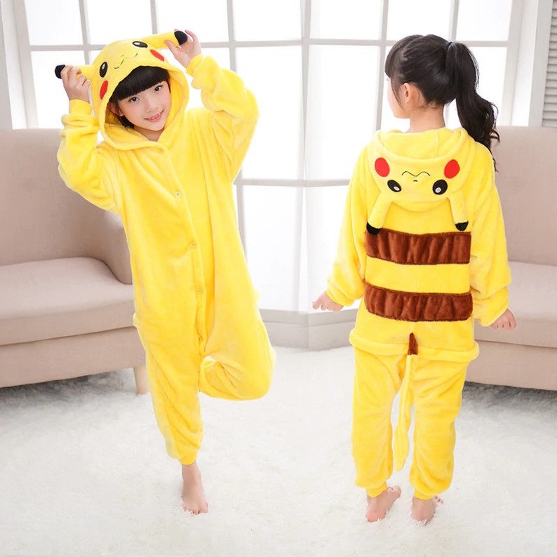 Pyjama Onesie Pokémon Pikachu - Enfant 4-14 Ans - Capuche à Oreilles 3D - Jaune - 100% Officiel