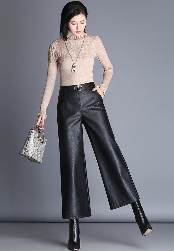 Faux Leather Palazzo Pants eco leather loose pants vegan | Etsy