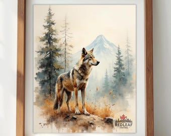 Wolf Art Print – Rustic Mountain Forest, Cabin Decor