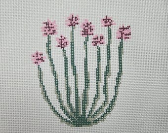 Lienzo de bordado con cactus ocotillo en flor