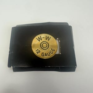 Vtg 1970&#39;s New W-W Winchester Western 12 Gauge Shotgun Shell Brass Belt Buckle