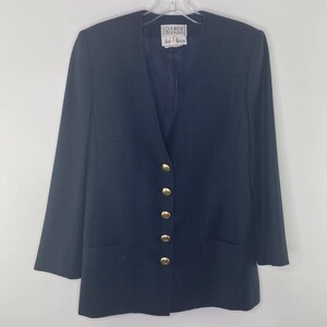 Vintage Italian Wool & Silk Blazer Women&#39;s 8 Black Blue 5 Button Lined