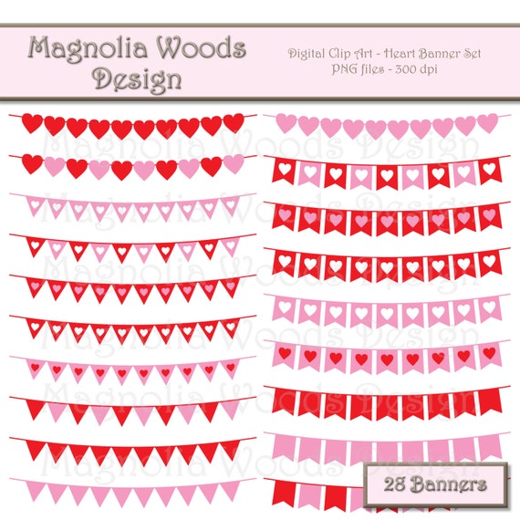Heart Banners Clip Art Valentine S Day Clip Art Heart Etsy