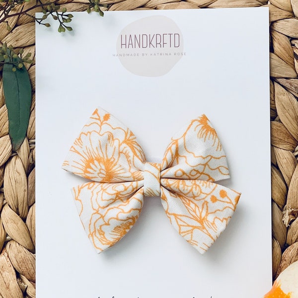 WHITE YELLOW FLORAL (Fall Florals Collection) Cranial Helmet Bow - Doc Band Bow - Starband Bow