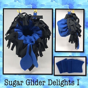 Sugar Glider, Flower Nest, Flower Pouch, Sleeping Pouch Blue/black fringe