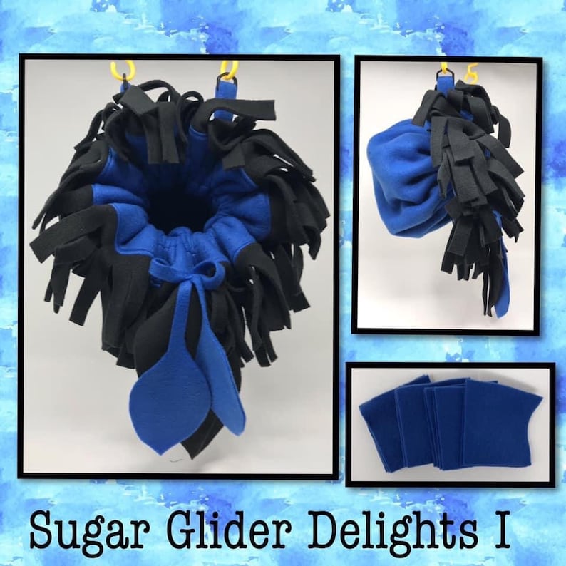 Sugar Glider, Flower Nest, Flower Pouch, Sleeping Pouch Blue/black fringe