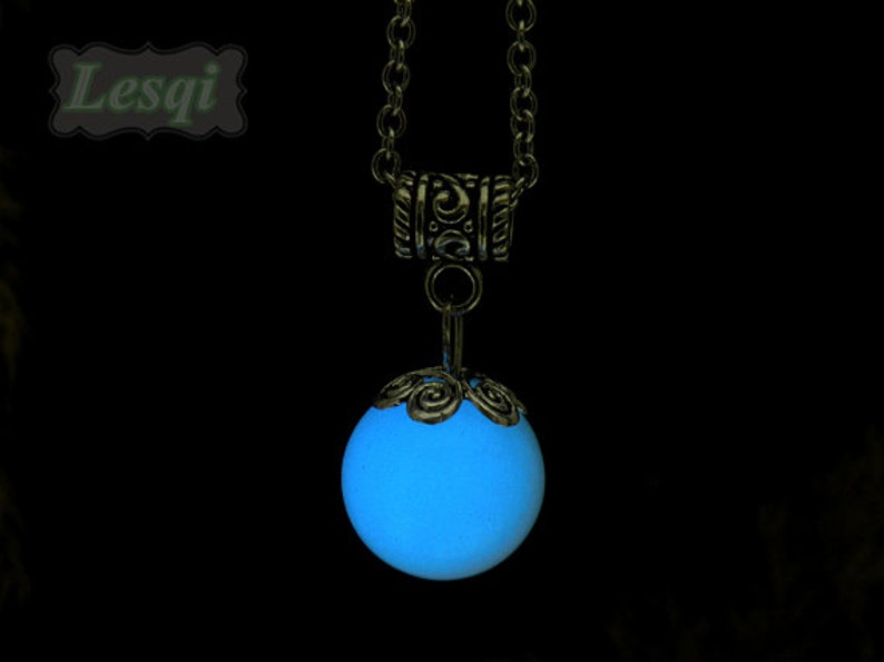 Glowing ball stone necklace with blue light,Glow ball necklace,Stainless steel necklace,Glow in the dark