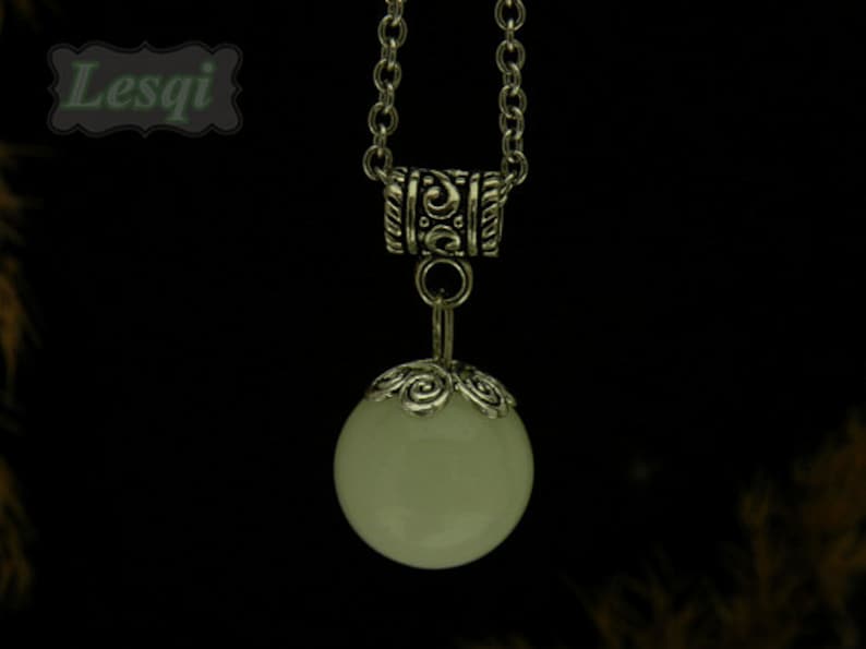 Glowing ball stone necklace with blue light,Glow ball necklace,Stainless steel necklace,Glow in the dark