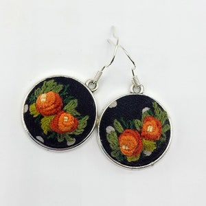 Polka Dots and Moonbeams embroidered earrings in 20 mm. Victorian, Vintage, Retro. Recycled.