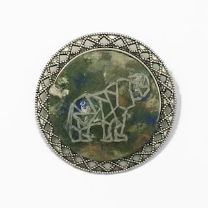 Effervescing Elephant embroidered brooch in 35mm. Victorian, Vintage, Retro. Recycled.
