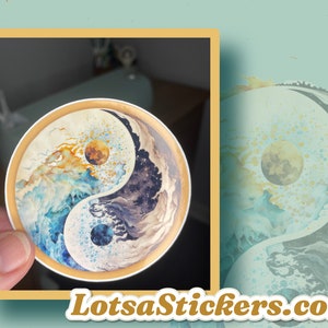 Yin Yang Vinyl Sticker LS0108 Ocean Watercolor Moon Sun Karma Good Vibes image 4