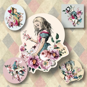 Alice in Wonderland Vinyl Stickers LS0070 Caterpillar Mad Hatter Tea Party Dodo Bird Fantasy Mushrooms image 1