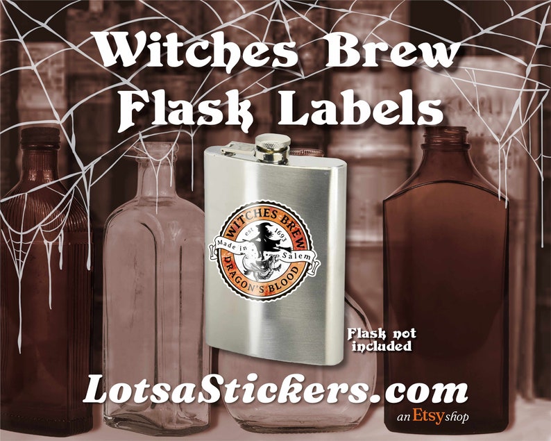 Flask Labels Stickers LS0058 Halloween Witches Brew Vinyl Stickers Hip Flask image 7
