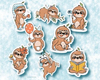 Cute Sloths Vinyl Stickers | LS0086 | Sloths | Reader | Headphones | Sleepy Sloth | Birthday Balloon