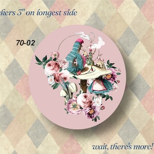 Alice in Wonderland Vinyl Stickers LS0070 Caterpillar Mad Hatter Tea Party Dodo Bird Fantasy Mushrooms image 4