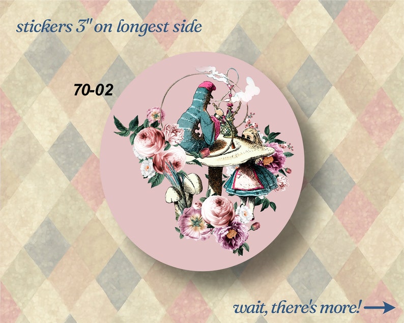 Alice in Wonderland Vinyl Stickers LS0070 Caterpillar Mad Hatter Tea Party Dodo Bird Fantasy Mushrooms image 4