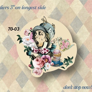 Alice in Wonderland Vinyl Stickers LS0070 Caterpillar Mad Hatter Tea Party Dodo Bird Fantasy Mushrooms image 5