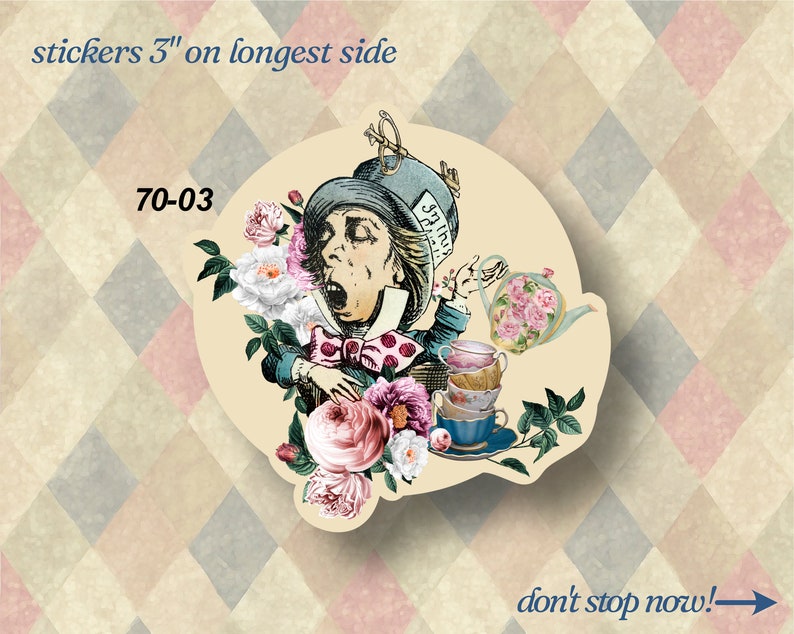 Alice in Wonderland Vinyl Stickers LS0070 Caterpillar Mad Hatter Tea Party Dodo Bird Fantasy Mushrooms image 5