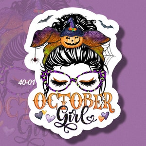 Messy Bun Sticker LS0040 October Girl Halloween Autumn image 3