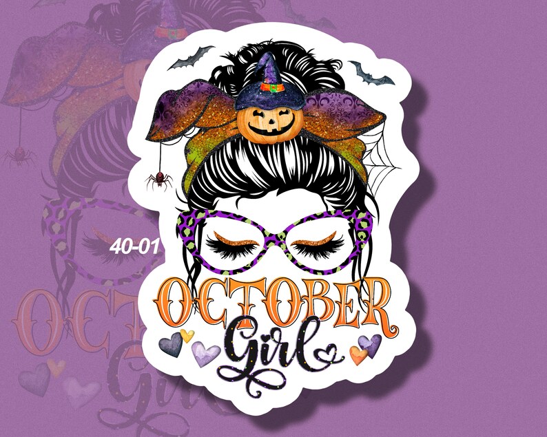 Messy Bun Sticker LS0040 October Girl Halloween Autumn image 3