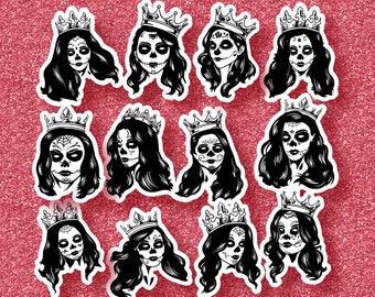 Sugar Skull Vinyl Stickers | LS0098 | Queen | Crown | Sugar Skull Woman | Sugar Skull Girl | Princess