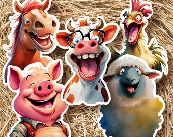 Goofy Farm Animals Vinyl Stickers • LS0112 • Funny Farm Animals • Funny Horse • Funny Cow