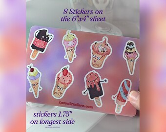 Kawaii Ice Cream Vinyl Sticker Sheet | LS0105 | Ice Cream Bars | Ice Cream Cones | Summer Treats