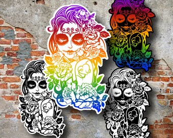 Sugar Skull Girl Vinyl Stickers | LS0074 | día de los muertes | sugar skull | rainbow | lgbtq+