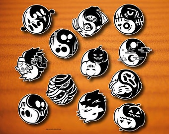 Halloween Yin Yang Vinyl Stickers | LS0014 | Mummy | Ghosts | Wolf | Frankenstein | Monsters | Jack-o-Lanterns | Full Moon